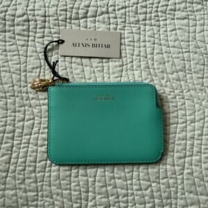 Alexis Bittar Small Zip Pouch Color Block Teal Gray Gold Plated Hand Charm NWT